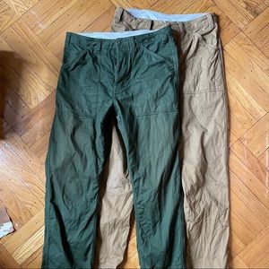 2 pairs Topo designs field pants khaki and forest green 32w